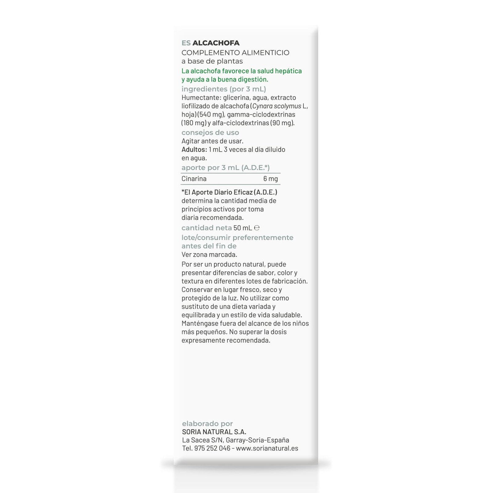 composicion de extracto de alcachofa soria natural